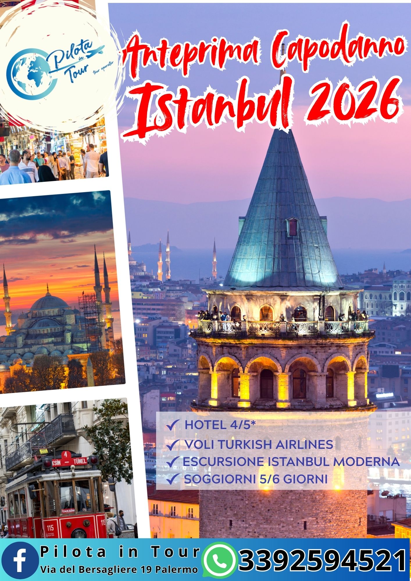 Red White and Blue Photo Collage Istanbul Travel Flyer 3